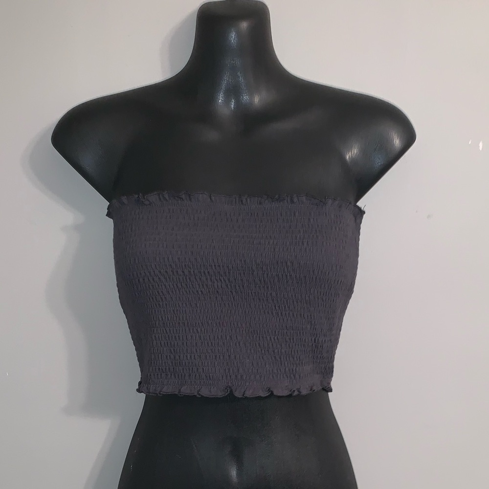 PINK grey crop tube top, smocked.